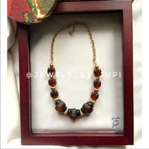Tortoise Print Ridged Plexiglass Beaded Chain Necklace Handmade Upcycled Jewelry